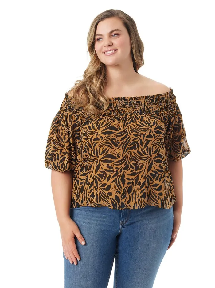 Women Jessica Simpson Tops and Tees Rosiya Off Shoulder Top In Zebra Floral