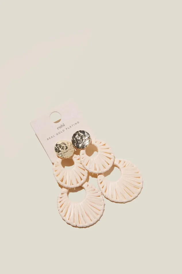 Women Jewelry Cotton On Mid Charm Earring Gold Plated Ecru Raffia Double Drop Women Jewelry Cotton On Mid Charm Earring Gold Plated Ecru Raffia Double Drop