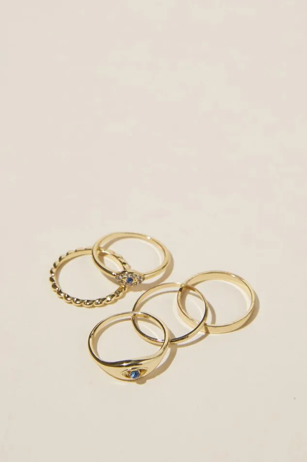 Women Jewelry Cotton On Multipack Rings Gold Plated Diamante Evil Eye