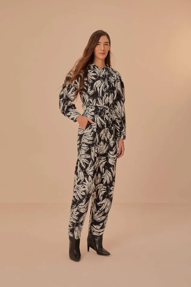 Women Jumpsuits Farm Rio Black Bossa Banana Long Sleeve Jumpsuit