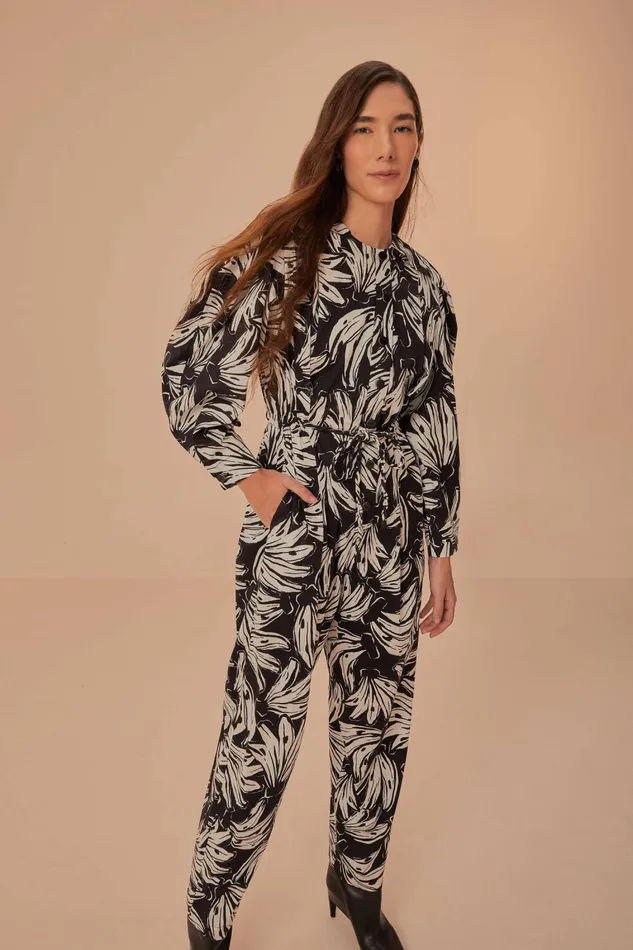 Women Jumpsuits Farm Rio Black Bossa Banana Long Sleeve Jumpsuit