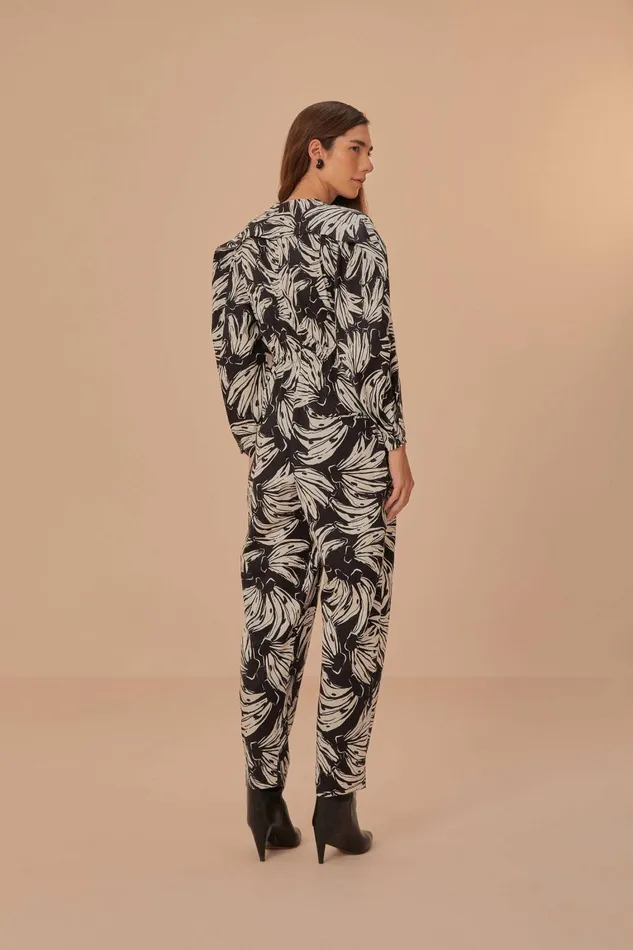 Women Jumpsuits Farm Rio Black Bossa Banana Long Sleeve Jumpsuit