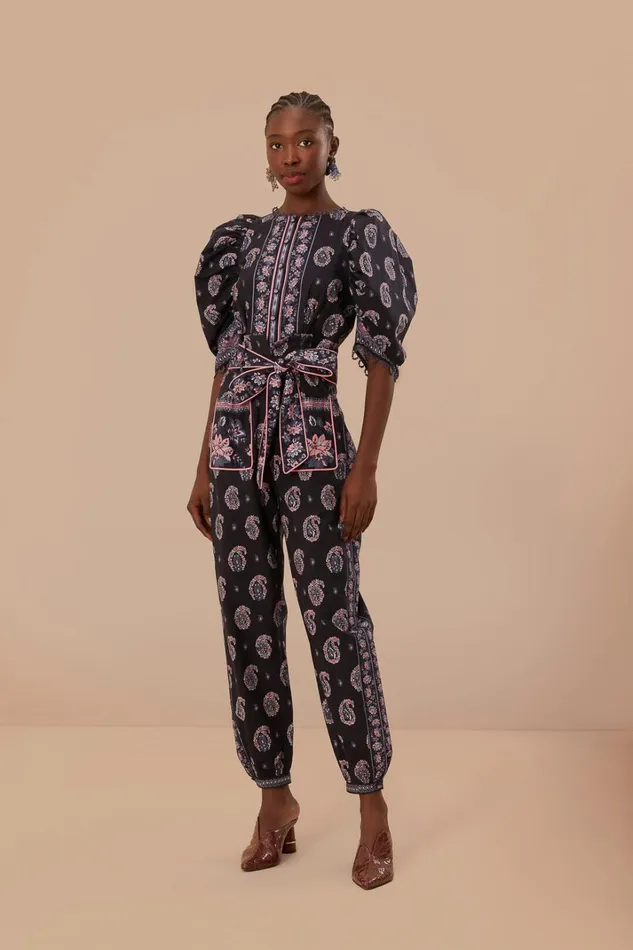 Women Jumpsuits Farm Rio Blue Ayla Short Sleeve Jumpsuit