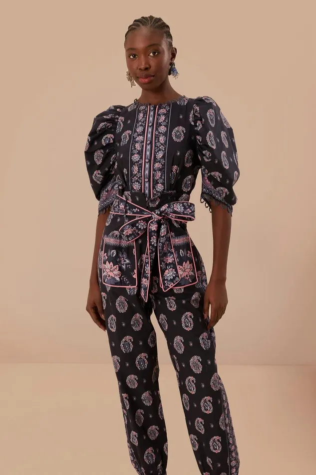 Women Jumpsuits Farm Rio Blue Ayla Short Sleeve Jumpsuit