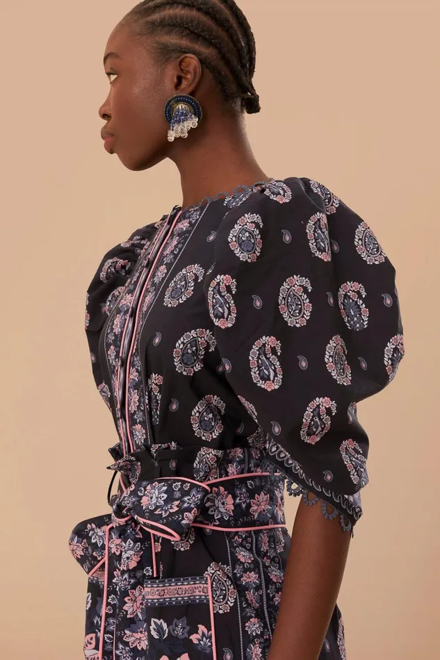 Women Jumpsuits Farm Rio Blue Ayla Short Sleeve Jumpsuit