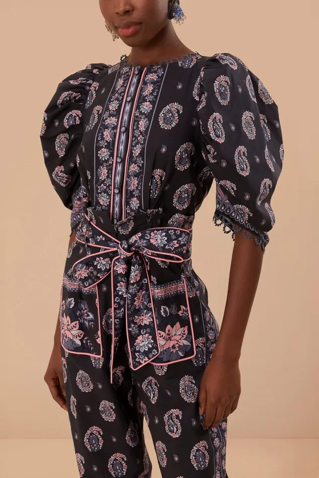 Women Jumpsuits Farm Rio Blue Ayla Short Sleeve Jumpsuit