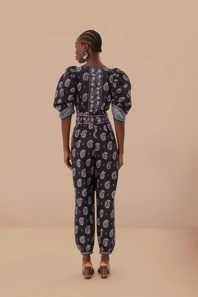 Women Jumpsuits Farm Rio Blue Ayla Short Sleeve Jumpsuit