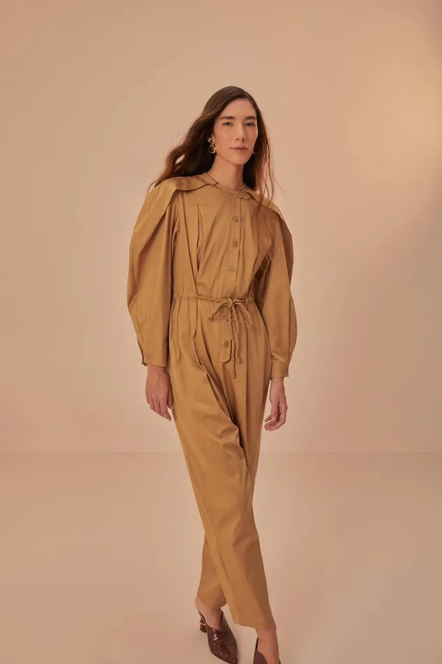 Women Jumpsuits Farm Rio Brown Raglan Sleeve Jumpsuit