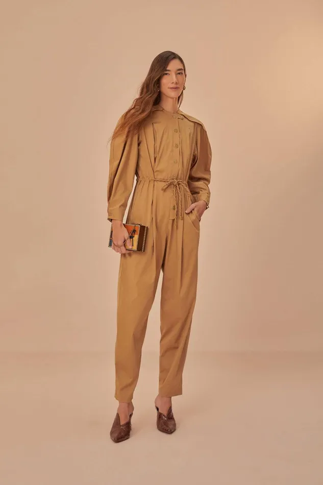 Women Jumpsuits Farm Rio Brown Raglan Sleeve Jumpsuit