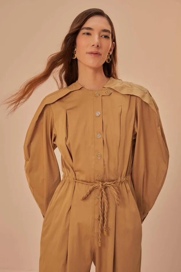 Women Jumpsuits Farm Rio Brown Raglan Sleeve Jumpsuit