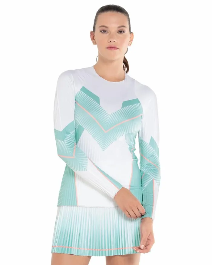 Women KSwiss Tennis and Pickleball PLEATED LS CREW LUCKY IN LOVE Nile