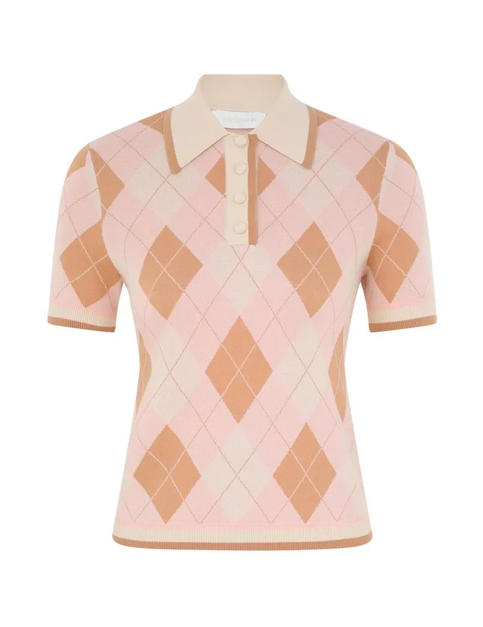 Women Knitwear Zimmermann Acacia Argyle Knit Polo Pink Argyle
