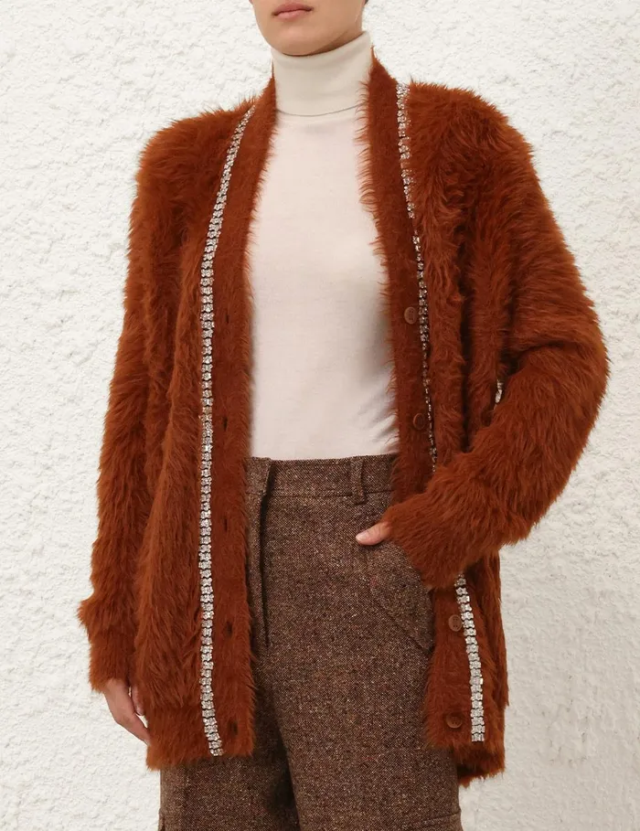 Women Knitwear Zimmermann Illustration Fluffy Cardigan Spice