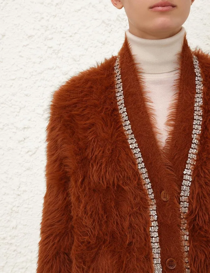 Women Knitwear Zimmermann Illustration Fluffy Cardigan Spice