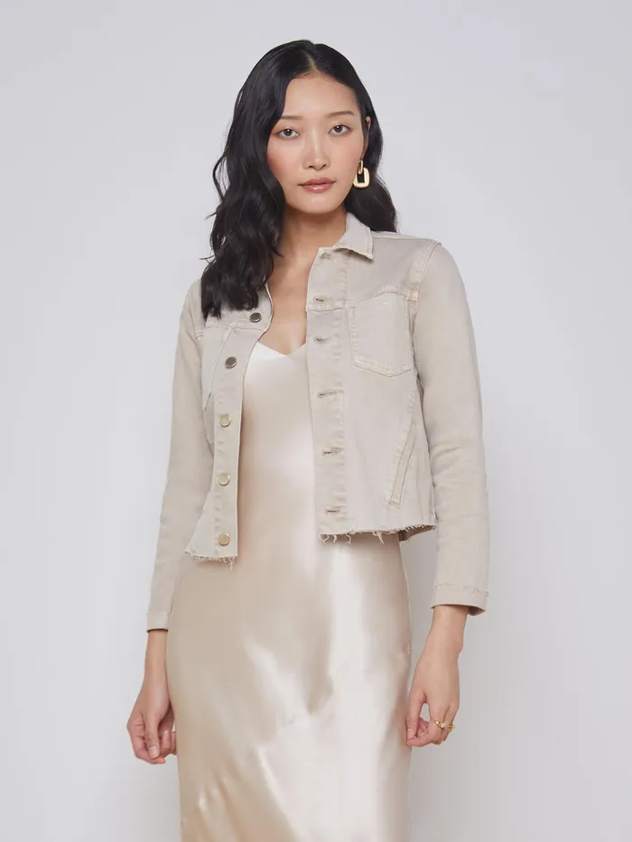 Women L039Agence Blazers and Jackets New Janelle Denim Jacket Biscuit