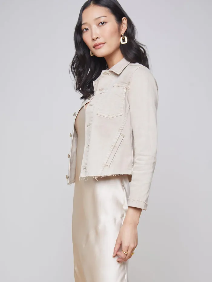 Women L039Agence Blazers and Jackets New Janelle Denim Jacket Biscuit Women L039Agence Blazers and Jackets New Janelle Denim Jacket Biscuit