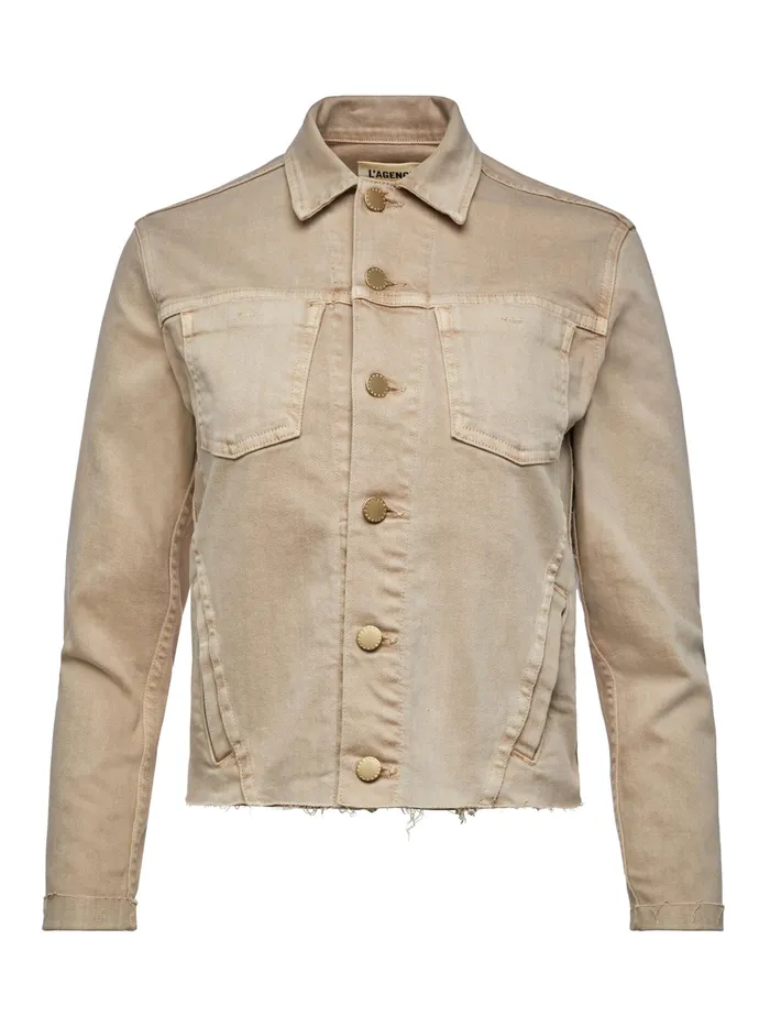 Women L039Agence Blazers and Jackets New Janelle Denim Jacket Biscuit Women L039Agence Blazers and Jackets New Janelle Denim Jacket Biscuit