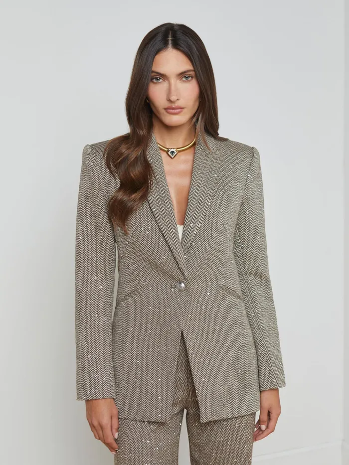 Women L039Agence Blazers and Jackets New Sheila Blazer Oliveecru Chevron
