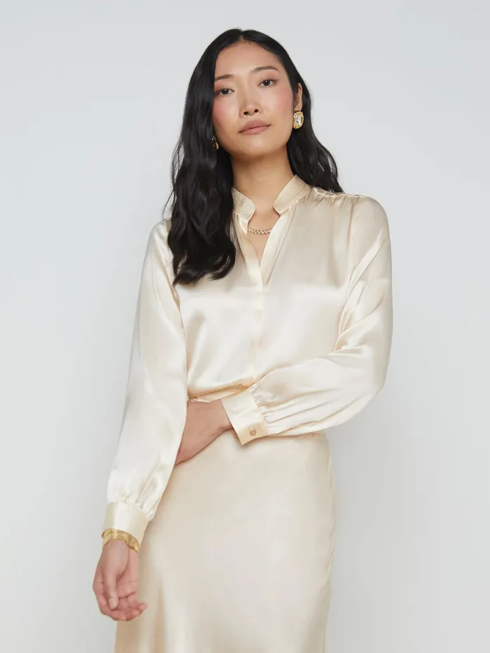 Women L039Agence Blouses and Tops Bianca Silk Blouse Pearl