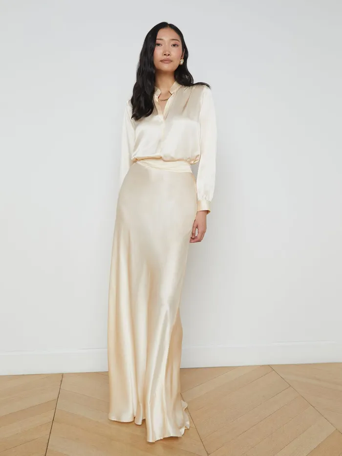 Women L039Agence Blouses and Tops Bianca Silk Blouse Pearl Women L039Agence Blouses and Tops Bianca Silk Blouse Pearl