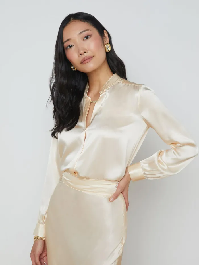 Women L039Agence Blouses and Tops Bianca Silk Blouse Pearl Women L039Agence Blouses and Tops Bianca Silk Blouse Pearl