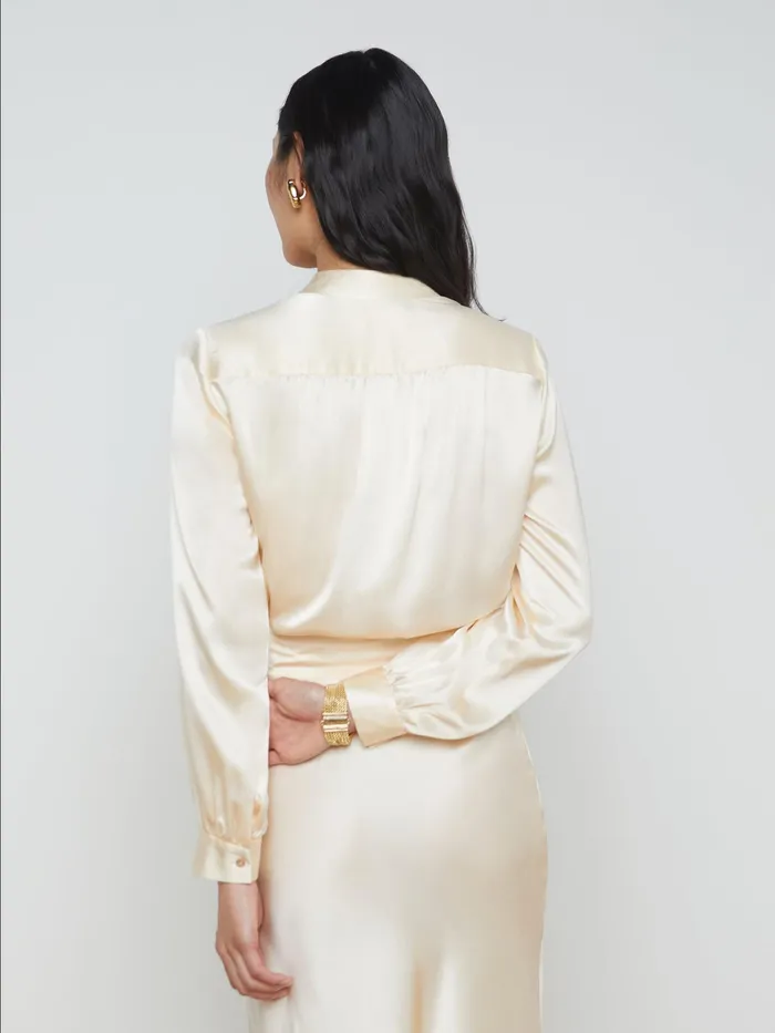 Women L039Agence Blouses and Tops Bianca Silk Blouse Pearl Women L039Agence Blouses and Tops Bianca Silk Blouse Pearl