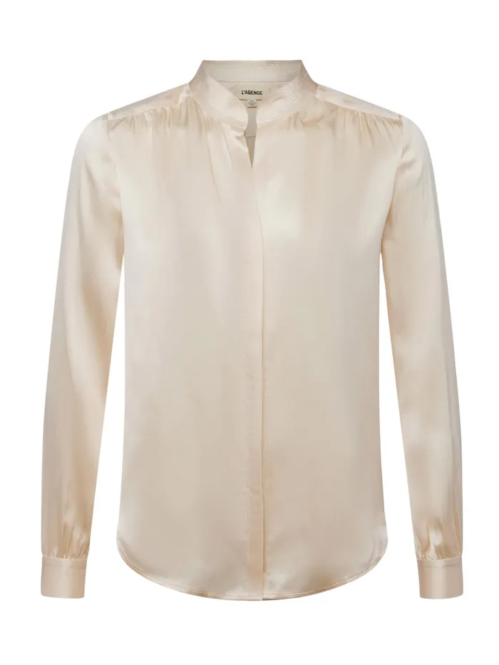 Women L039Agence Blouses and Tops Bianca Silk Blouse Pearl Women L039Agence Blouses and Tops Bianca Silk Blouse Pearl