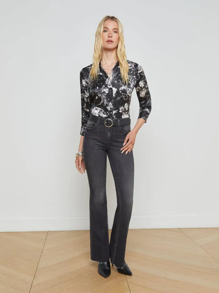 Women L039Agence Blouses and Tops Dani Silk Blouse Black Multi Zodiac