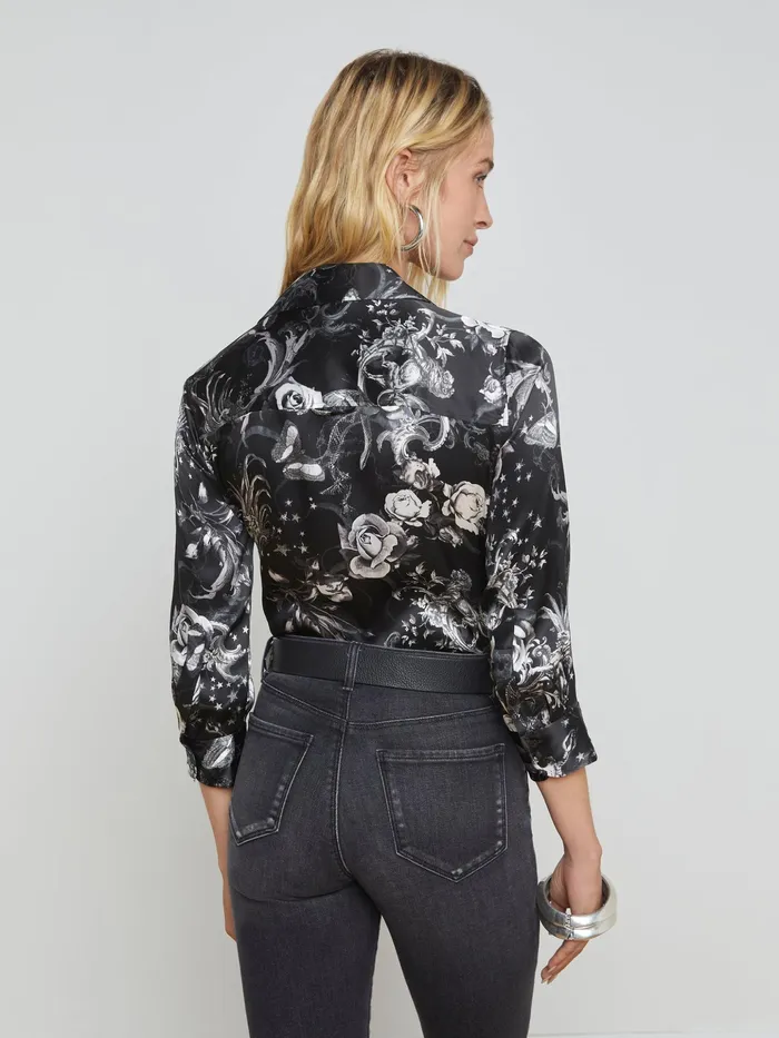 Women L039Agence Blouses and Tops Dani Silk Blouse Black Multi Zodiac
