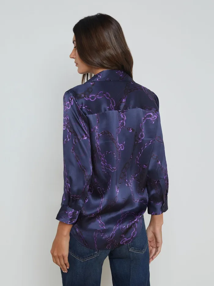 Women L039Agence Blouses and Tops Dani Silk Blouse Midnightpurple Sketch Chain Women L039Agence Blouses and Tops Dani Silk Blouse Midnightpurple Sketch Chain