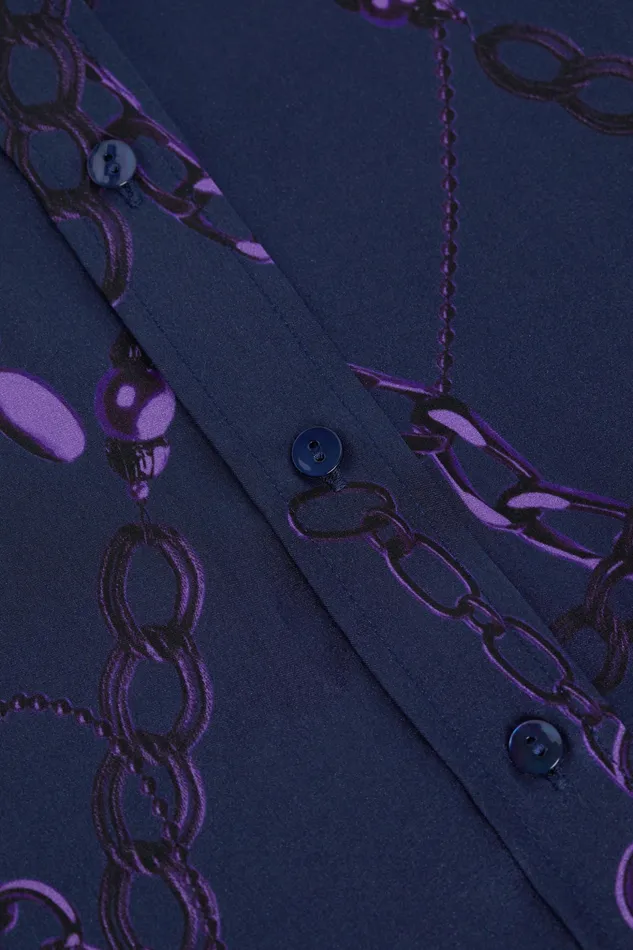 Women L039Agence Blouses and Tops Dani Silk Blouse Midnightpurple Sketch Chain Women L039Agence Blouses and Tops Dani Silk Blouse Midnightpurple Sketch Chain