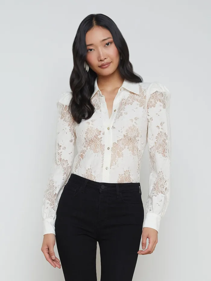 Women L039Agence Blouses and Tops Jenica Lace Blouse Lace Ivory