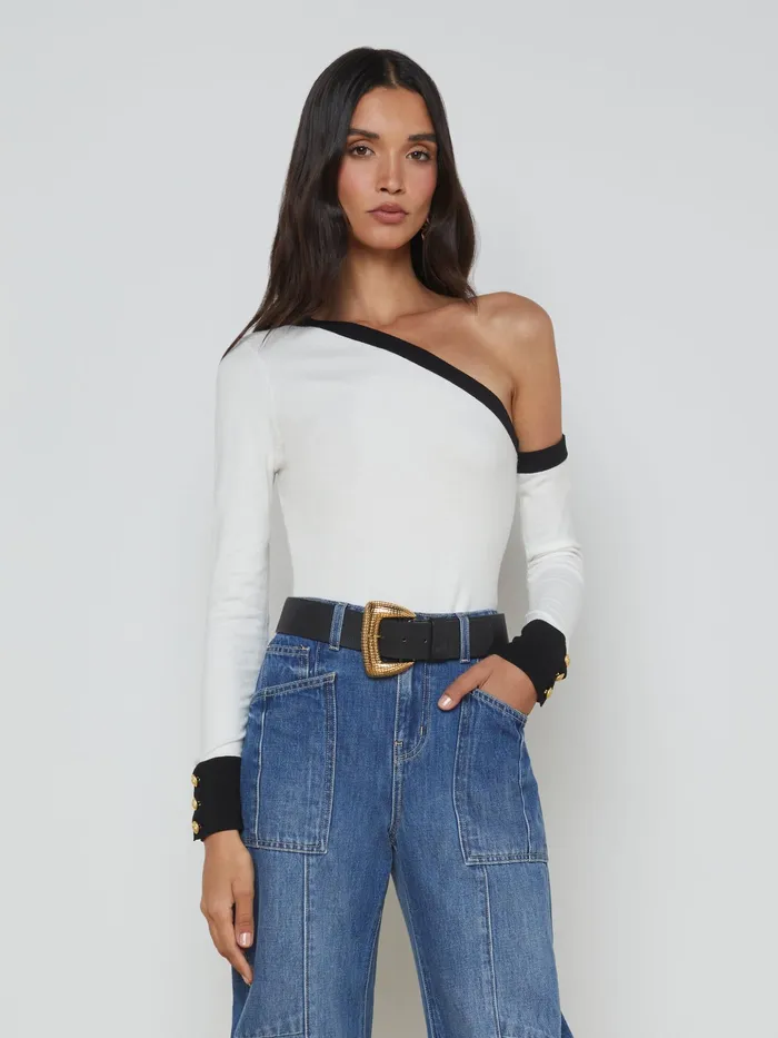 Women L039Agence Blouses and Tops Maeva OneShoulder Top Whiteblack