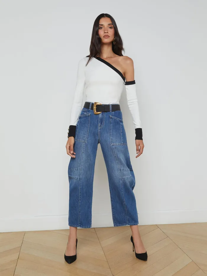 Women L039Agence Blouses and Tops Maeva OneShoulder Top Whiteblack Women L039Agence Blouses and Tops Maeva OneShoulder Top Whiteblack