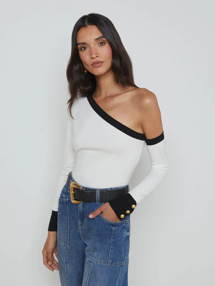 Women L039Agence Blouses and Tops Maeva OneShoulder Top Whiteblack Women L039Agence Blouses and Tops Maeva OneShoulder Top Whiteblack
