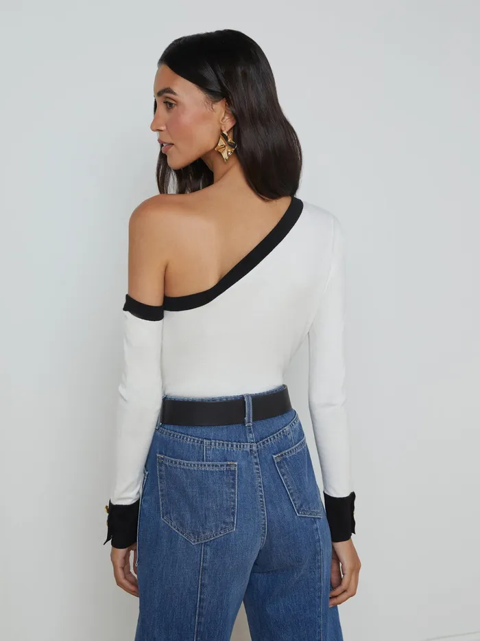 Women L039Agence Blouses and Tops Maeva OneShoulder Top Whiteblack Women L039Agence Blouses and Tops Maeva OneShoulder Top Whiteblack