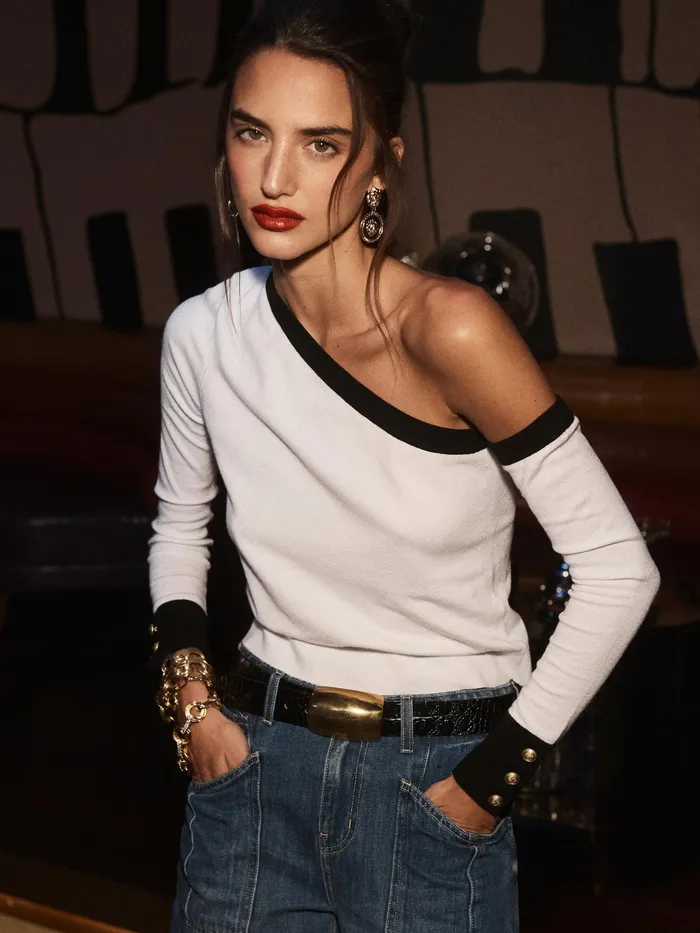 Women L039Agence Blouses and Tops Maeva OneShoulder Top Whiteblack Women L039Agence Blouses and Tops Maeva OneShoulder Top Whiteblack