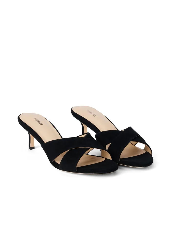 Women L039Agence Heels Aveline KittenHeel Sandal Black Suede Women L039Agence Heels Aveline KittenHeel Sandal Black Suede