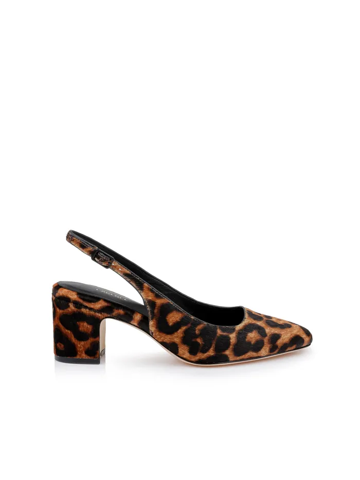 Women L039Agence Heels Elaina Leather Slingback Natural Leopard Hair