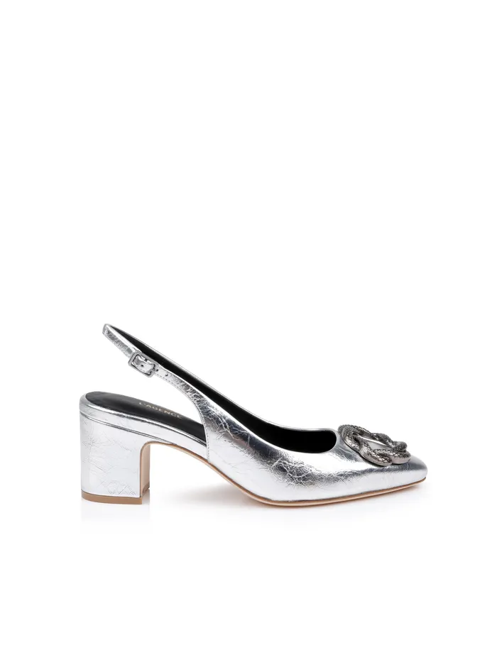 Women L039Agence Heels Elayne Patent Leather Slingback Silver Patent Leather
