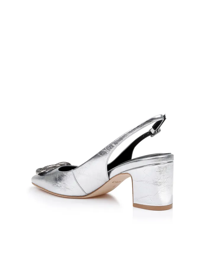 Women L039Agence Heels Elayne Patent Leather Slingback Silver Patent Leather Women L039Agence Heels Elayne Patent Leather Slingback Silver Patent Leather