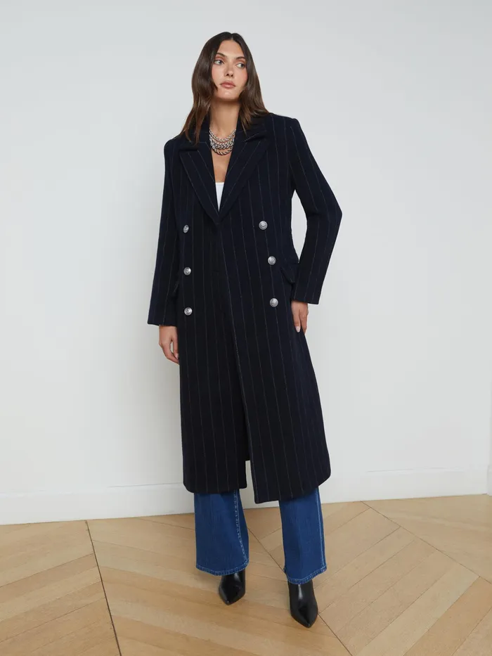Women L039Agence Outerwear New Olina Coat Midnightivory Pinstripe