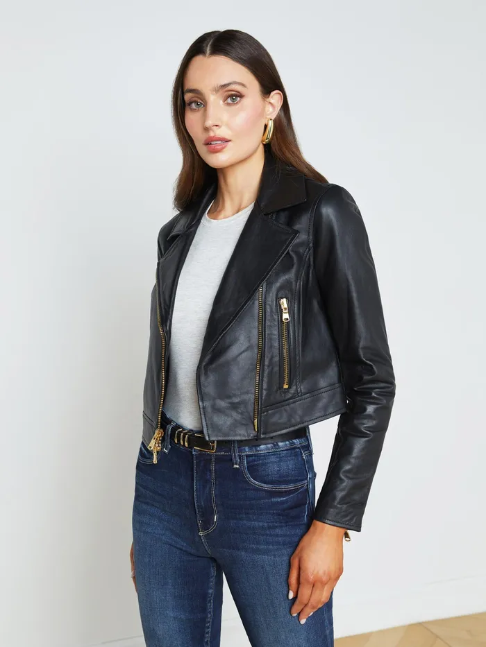 Women L039Agence Outerwear New Onna Leather Jacket Black