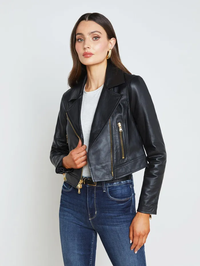 Women L039Agence Outerwear New Onna Leather Jacket Black Women L039Agence Outerwear New Onna Leather Jacket Black