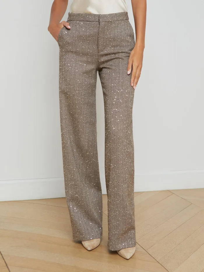 Women L039Agence Pants Livvy StraightLeg Trouser Oliveecru Chevron Women L039Agence Pants Livvy StraightLeg Trouser Oliveecru Chevron