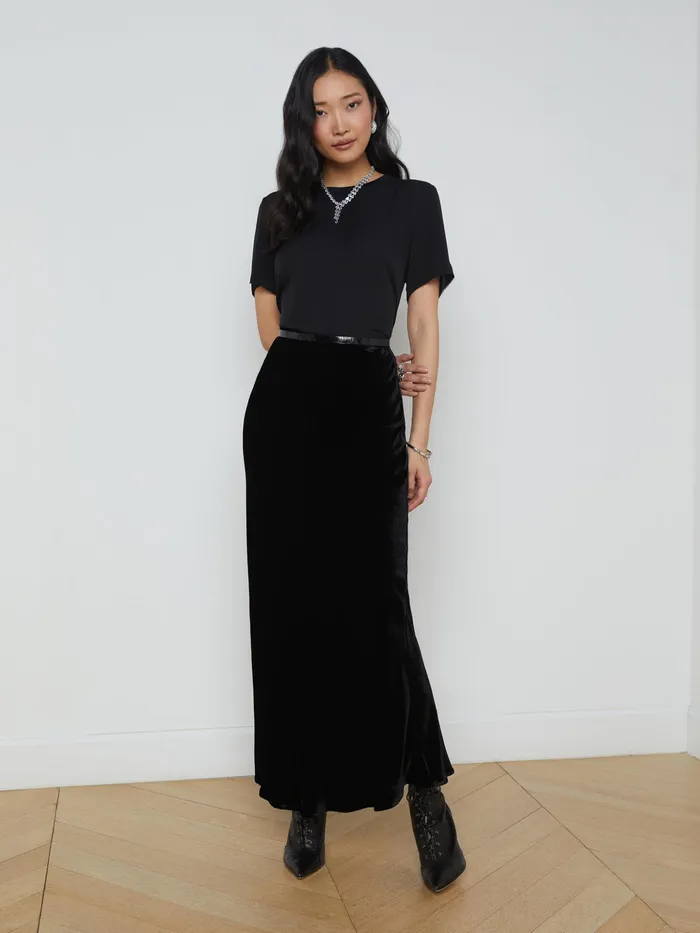 Women L039Agence Skirts Zeta Velvet Maxi Skirt Velvet Black