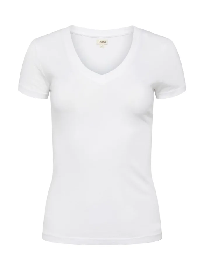 Women L039Agence Tees Becca Cotton VNeck Tee White Women L039Agence Tees Becca Cotton VNeck Tee White