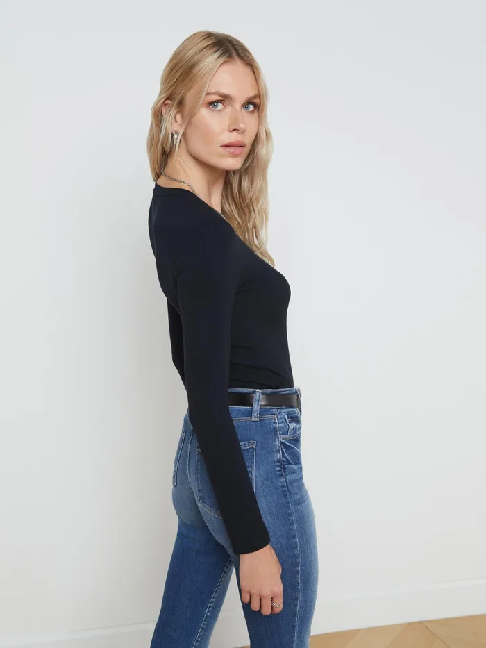 Women L039Agence Tees Tess Long Sleeve Tee Black Micro Modal Women L039Agence Tees Tess Long Sleeve Tee Black Micro Modal