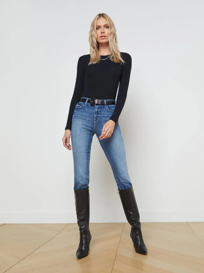 Women L039Agence Tees Tess Long Sleeve Tee Black Micro Modal Women L039Agence Tees Tess Long Sleeve Tee Black Micro Modal