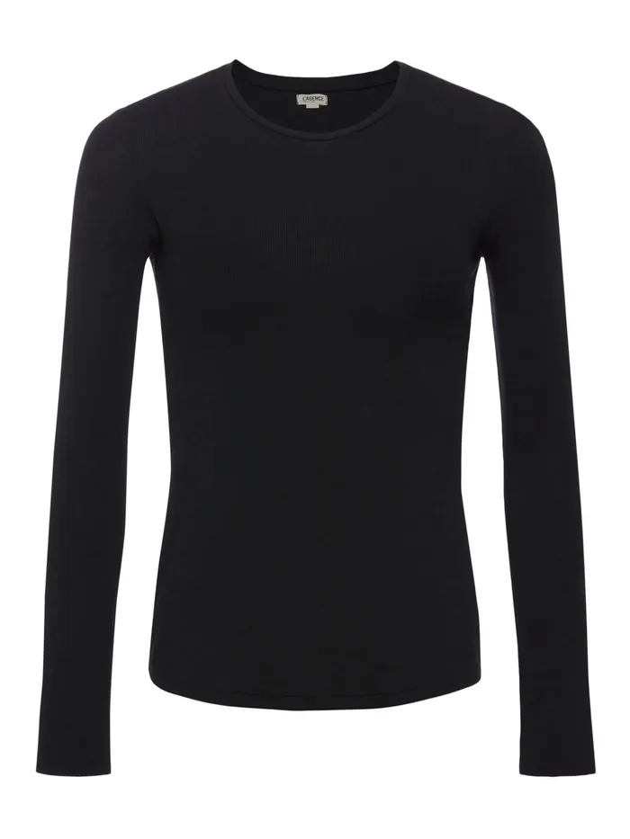 Women L039Agence Tees Tess Long Sleeve Tee Black Micro Modal Women L039Agence Tees Tess Long Sleeve Tee Black Micro Modal